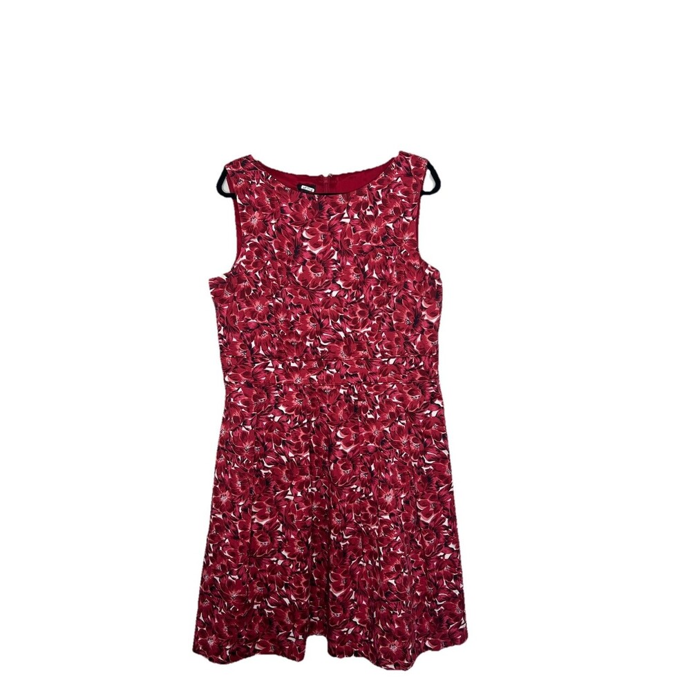 Talbots Dress Women 16 Red Floral Sleeveless Pleated Fit & Flare Career Church